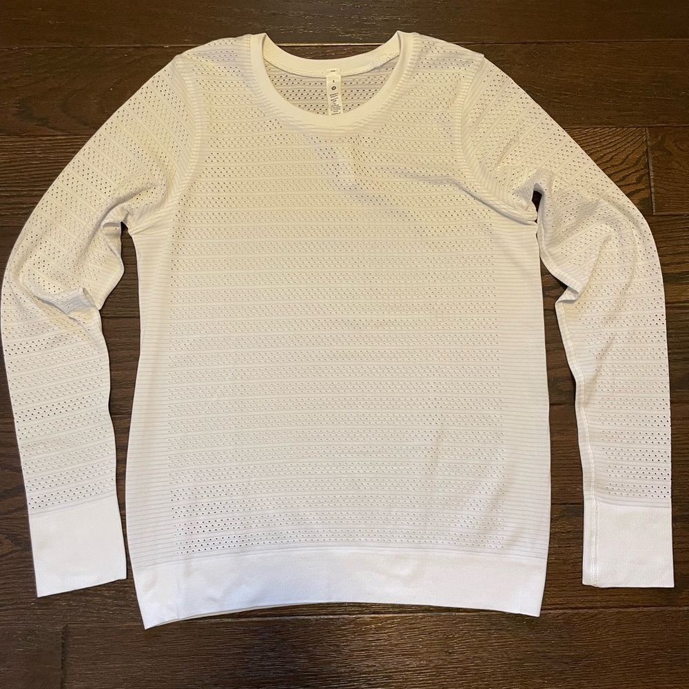 LULULEMON size 6 Swiftly BREATHE Squad MESH Ventilated LONG Sleeve TOP